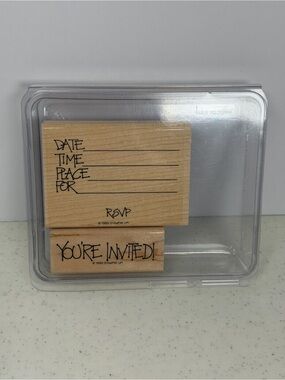Stampin' Up! Retired Wood Rubber Stamp Set - Natural Wood, Black Inked Text